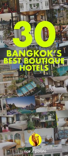 the front cover of an advertisement for bangkok's best boutique hotels, with images of buildings