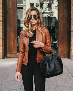 Send me please body measurement for best fitting, Keep in touch for more info please. Zipper Outfit, Women Bike, Leather Jacket Outfits, Outwear Jackets, Brown Leather Jacket, 가을 패션, Women's Coats & Jackets, Outfits Casuales, Winter Women