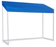 a blue tent with white frame and legs on a white background, it is isolated from the side