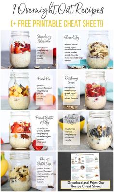 the instructions for making overnight oatmeal in a mason jar are shown here