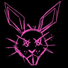 a drawing of a pink pokemon pikachu on a black background with splatters