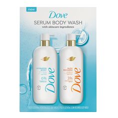 New Dove Serum Shower Collection is infused with active skin care ingredients to supercharge your body care routine. Quench thirsty skin with hydrating serum and hyaluronic acid, help prevent acne with acne clearing salicylic acid treatment, or recharge skin’s glow with brightening serum and vitamin C. Dove Hydration Boost Serum Body Wash for dehydrated skin, with 6% hydrating serum and hyaluronic acid, instantly takes skin from dry to dewy for 24-hours of silky softness. This creamy body wash transforms into velvety foam, filling your shower with notes of dewy freshness and soft florals. Dove Glow Recharge Body Wash, formulated with a 3% brightening serum with exfoliating minerals and Vitamin C, takes your skin from dull and uneven to illuminated and refined. This exfoliating gel body was Acne Clearing, Skin Care Ingredients, Dove Body Wash, Gentle Skin Cleanser, Shower Collection, Hyaluronic Acid Serum, Body Care Routine, Hydrating Serum, Clear Acne