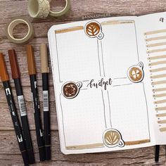 an open planner with coffee and pens on it