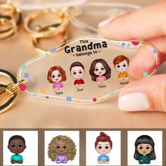 a person holding a keychain with the words grandma on it