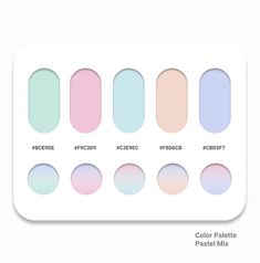 the color palette for pastel nail polish is shown in different shades and sizes, including pink