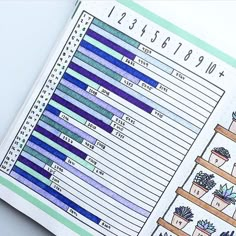 an open planner with plants and numbers on it