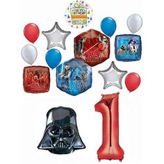 star wars 1st birthday party supplies including balloons