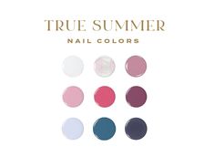 200 Best Nail Polish Colors for True/cool Summers: Shades From CND, DND, Essie, OPI, Olive June, Zoya and More - Etsy Canada Best Nail Polish For Cool Skin Tones, Summer Palette Nail Colors, Winter Nail Color Combos, True Summer Eyeshadow Palette, Nail Colour Palette, True Summer Color Palette Nail Polish