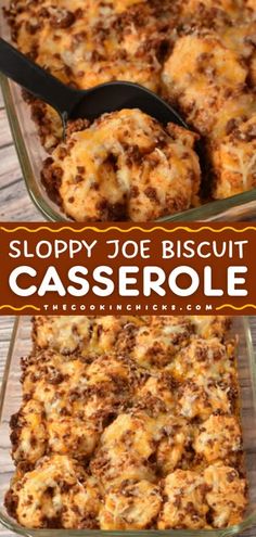 sloppy joe biscuit casserole in a glass dish