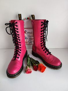 I have a selection of more than 500 pair of RARE, VINTAGE Dr Martens boots. Please visit my SHOP to check out my other DOCs. I will be listing new ones every day.  Condition: 8/10, good condition Let me know in case you have any questions Pink High Ankle Mid-calf Winter Boots, Winter Pink Mid-calf High Ankle Boots, Pink Leather Mid-calf Boots For Winter, Pink Leather Moto Boots With Round Toe, Pink Leather Mid-calf Boots With Round Toe, Pink Round Toe Mid-calf Boots For Spring, Spring Pink Mid-calf Boots With Round Toe, Pink High-top Lace-up Boots For Winter, Pink Round Toe Lace-up Boots For Winter