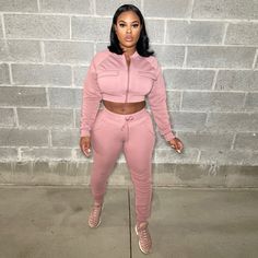 Long Sleeve Zipper Jackets Crop Top Pants Two Piece Set Crop Top And Sweatpants, Grey Two Piece, Formal Cocktail Dress, Zipper Jacket, Casual Sets, Casual Sweatshirt, Collar Shirts, Piece Of Clothing, Fashion Pants