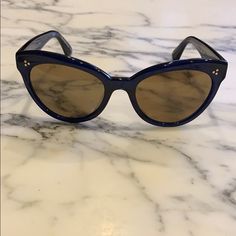 Worn Only One Time. In Perfect, New-Like Condition. Fall 2019. Oliver Peoples, Colored Sunglasses, Navy Color, One Time, Cat Eye Sunglasses, Sunglasses Accessories, Square Sunglass, Color Blue, Women Accessories