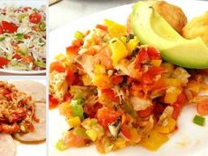 four different pictures of food including tortilla shells, avocado and salsa