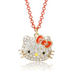 This Fashion Hello KittyPave Necklace features 16" chain with a 3" extender for a comfortable fit. Enjoy the luxury and beauty of sparkling, cubic zirconia stones sure to enhance any outfit. Ideal for gifting or for your own collection. Hello Kitty Gifts, Pave Necklace, Hello Kitty Sanrio, Neon Red, Pave Pendant, Cat Pendants, Cat Necklace, Birthstone Earring, Girls Necklaces