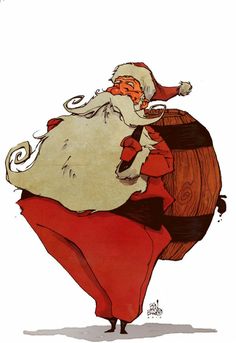 an image of santa claus carrying a barrel