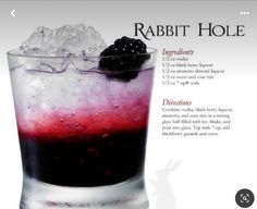 the recipe for rabbit hole cocktail is shown