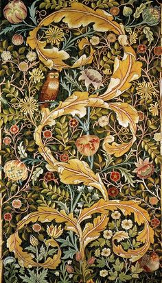 an intricately decorated tapestry with birds and flowers