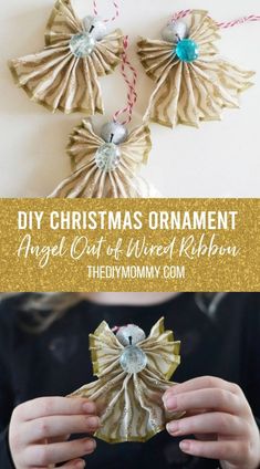 the diy christmas ornament angel out of wired ribbon is easy to make