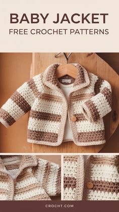 a crocheted baby jacket is shown with the text, baby jacket free crochet patterns