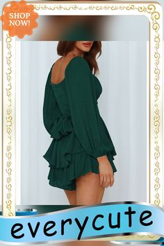 Dark Green Ruffle Hem Lantern Long Sleeve Romper Sleeved Romper, Long Sleeve Romper, Ruffle Hem, Dark Green, Jumpsuit Romper, Lanterns, Jumpsuit, Shop Now, Rompers