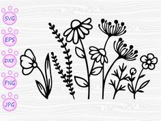 flowers and paw prints with the words svg dxf eps, png