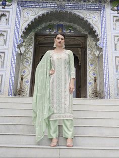 Classy Designer Faux Georgette Readymade Salwar Suit Processing Time : 7 Business Days Work : Embroidery Work Fabric:Top : Faux Georgette Bottom : Santoon Dupatta : Faux Georgette Color:Top : Pista Bottom : Pista Dupatta : Pista Salwar Kameez Mens, Patiyala Dress, Sharara Suits, Lehenga Suit, Churidar Suits, Moroccan Caftan, Abaya Dress, Salwar Kameez Designs, Wedding Sale