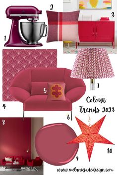 pink and red color scheme for the living room, dining room or bedroom with furniture