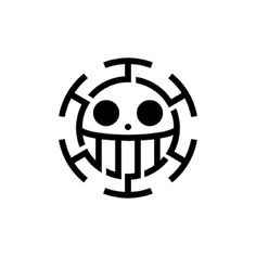 a black and white logo with an evil face in the center, on a white background