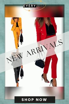 Women's Solid Color Office Outfits Work Blazer Jacket Pants Business Suit Set Formal Fall Office Wear Sets With Pockets, Fall Office Wear Sets, Fall Trousers Sets With Pockets, Non-stretch Sets For Workwear In Fall, Fall Workwear Sets With Pockets, Fall Career Pantsuit, Color Office, Work Blazer, Business Pants