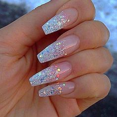 Glittery Acrylic Nails, Wedding Nails Glitter, Glittery Nails, White Glitter Nails, Pinterest Nails, Ombre Acrylic Nails, Homecoming Nails Acrylic, Vacation Nails