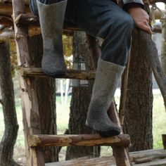 Felted Boots for men - great boots for cold snowy winter days. Colors: shades of grey, dark brown. Handmade felted men boots to be worn outside, perfect in light snow. Decorated with natural leather. Boots are made of natural wool. Non-slip sole is covered with rubber and is also water resistant. Boots height can be approximately 40-42cm Felt is a perfect material for winter footwear making an excellent protection from freeze. Your feet won't get cold even in minus 20 C degrees (minus 4 F). Felt Gray Winter Boots With Rubber Sole, Winter Footwear, Felt Boots, Colors Shades, Wool Slippers, Felted Slippers, Snowy Winter, Burnt Orange Color, Boots For Men