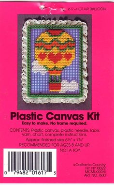 a plastic canvas kit with an image of a hot air balloon