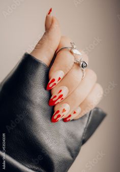 Stock Image: Beautiful stylish art manicure. Halloween manicure design ideas. Fashionable valentines day nail design. Stylish red nails. Manicure Halloween, Festive Christmas Nails, Halloween Manicure, Easter Nail Designs, Graduation Nails, Halloween 3d, Spring Nail Designs, Christmas Nails Easy, Cute Christmas Nails