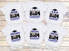 four personalized graduation shirts for the graduate