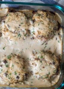 a casserole dish with meatballs covered in gravy