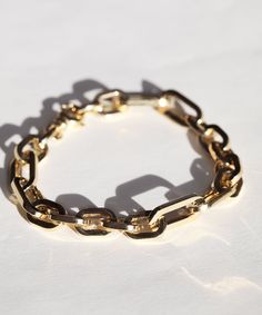 A generous-sized lightweight chain bracelet in 14k gold. Made in Italy. Specifications: Hollow 14k yellow gold, length 7.5", width 8mm. Gold Bracelet Chain, Bracelet Gold, Chain Bracelet, Gold Bracelet, In Italy, Yellow Gold, Italy, Bracelet, Chain