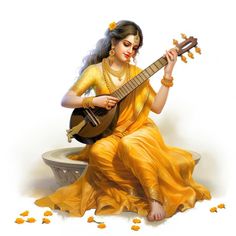 a painting of a woman playing the sitar