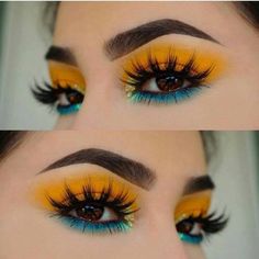 Makeup Zombie, Yellow Makeup, Yellow Eyeshadow, Hooded Eye Makeup, Colorful Eye Makeup