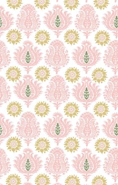 a pink and green floral wallpaper pattern