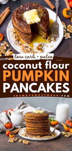 You'll want this fall food year-round! It's a healthy pumpkin recipe that's gluten-free, dairy-free, low-carb, and paleo! Incredibly fluffy and lightly sweetened, these Coconut Flour Pumpkin Pancakes are a simple breakfast idea everyone will love! Paleo Pumpkin Pancakes, Gluten Free Pumpkin Pancakes, Dairy Free Breakfast, Pumpkin Pancakes Recipe, Low Carb Pumpkin Recipes, Aip Breakfast, Inflammation Recipes, Pumpkin Pancake Recipe