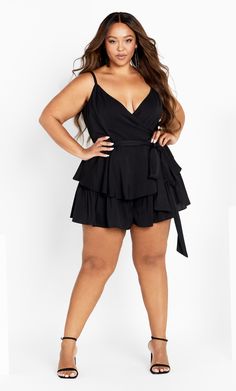 Party Wrap Playsuit - black Wrap Playsuit, Plus Size Party, Formal Occasion Dress, Black Playsuit, Plus Size Romper, Party Look, Plus Size Jumpsuit, Date Night Dresses, Fun Loving