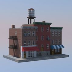 a large brick building with a water tower on top and the words minecraft infokey site above it