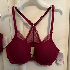 Nwt Dark Red/Burgundy Red Push-up Bra With Adjustable Straps, Burgundy Bra, Underwire Bra, Burgundy Red, Dark Red, Women's Intimates, Bra, Red, Women Shopping