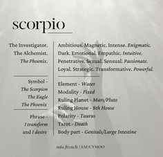 the zodiac sign for scorpio is shown in black and white