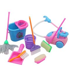 a toy cleaning set is shown on a white background