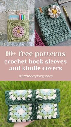 crochet book sleeves and kindle covers with text overlay