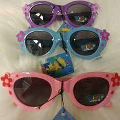 Nwt- 3 Pair Toddler Girls Sunglass Bundle. Bubblegum Eyewear. Toddler Girls Alexa Style Sunglass. 400 Uv Protection. Bundle & Save $$$ Pink. Purple. Blue. Wear With Love. Xoxo, Carly Sparkly Carly's Boutique Fun Pink Handmade Sunglasses, Fun Purple Sunglasses For The Beach, Fun Purple Sunglasses For Beach, Pink Plastic Summer Sunglasses, Bubble Gum Earring, Purple Tinted Fun Sunglasses, Fun Purple Tinted Sunglasses, Fun Pink Glass Sunglasses, Pink Novelty Plastic Sunglasses