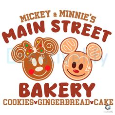 mickey and minnie's main street bakery is featured in this t - shirt design