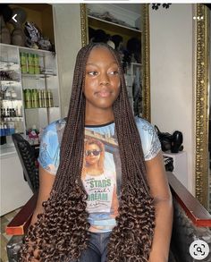 Long Brown Braids With Curls, Brown Attachment Braids, Attachment Hair Styles Braids, Black And Brown Braids With Curls, All Back Hairstyle With Attachment, Attachment Hairstyles, Hairstyles With Attachment, Burgundy Braids, Cute Box Braids