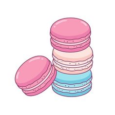 a stack of pink and blue macaroons